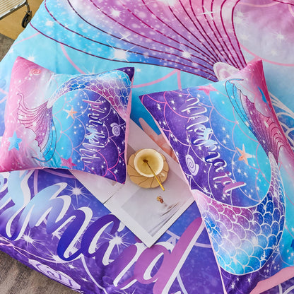 RYNGHIPY Mermaid Comforter Set 6Pcs, Kids Gilrs Bed in a Bag Full Size, Mermaid Tail Print Teens Girls Bedding Set, Rainbow Bedding Collections