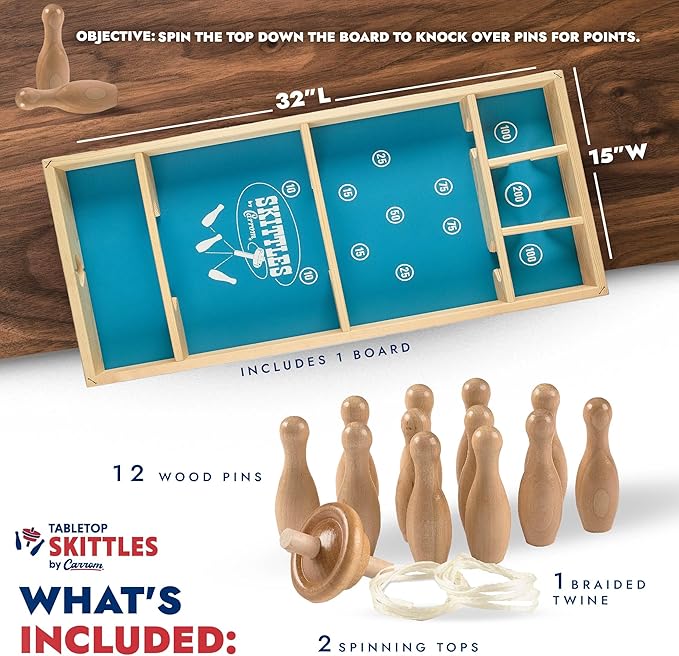 Carrom Skittles Game – Large Board Games for Adults &amp Children – Wooden Family Board Games for Family Night – Indoor and Outdoor Games for Family