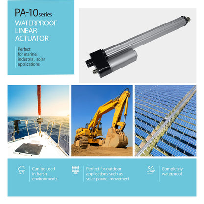 Progressive Automations 12V Water-Resistant Linear Actuator - 8 inches Stroke, 450 lbs Force, IP66 for Industrial, Solar Usage, Brushed DC Electric Motor & Stainless-Steel Stroke Rod, PA-10