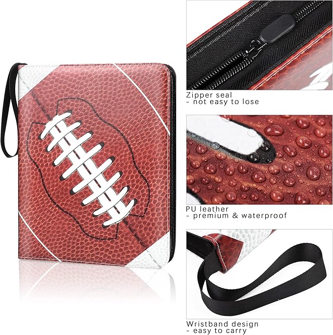 Elcoho 900 Pockets Football Card Binder for Trading Cards Holder with Sleeves Album Cards Holder Protectors with 3 D-Ring Album for Sports Football Card Collection Storage