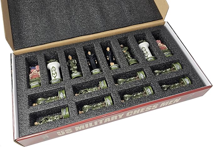 US Military Chess Set Army Navy Air Force or Marines. Choose 2 Branches of Men with 17 inch Walnut Color Storage Board (Army vs Navy)