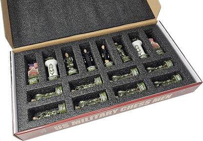 US Military Chess Set Army Navy Air Force or Marines. Choose 2 Branches of Men with 17 inch Walnut Color Storage Board (Army vs Navy)