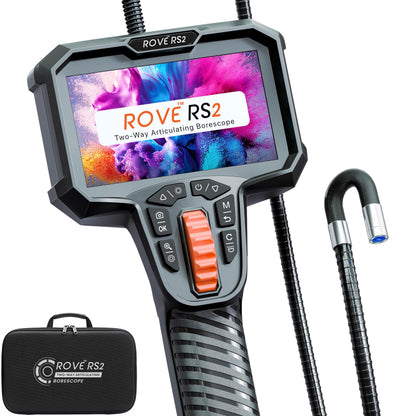 ROVE RS2 Two-Way Articulating Borescope Camera with Light, 1080P Industrial Endoscope Inspection Camera with 180° Articulated Slim 6.2mm Probe, 4.3” IPS Screen, for Wall Automotive, Mechanics, and DIY