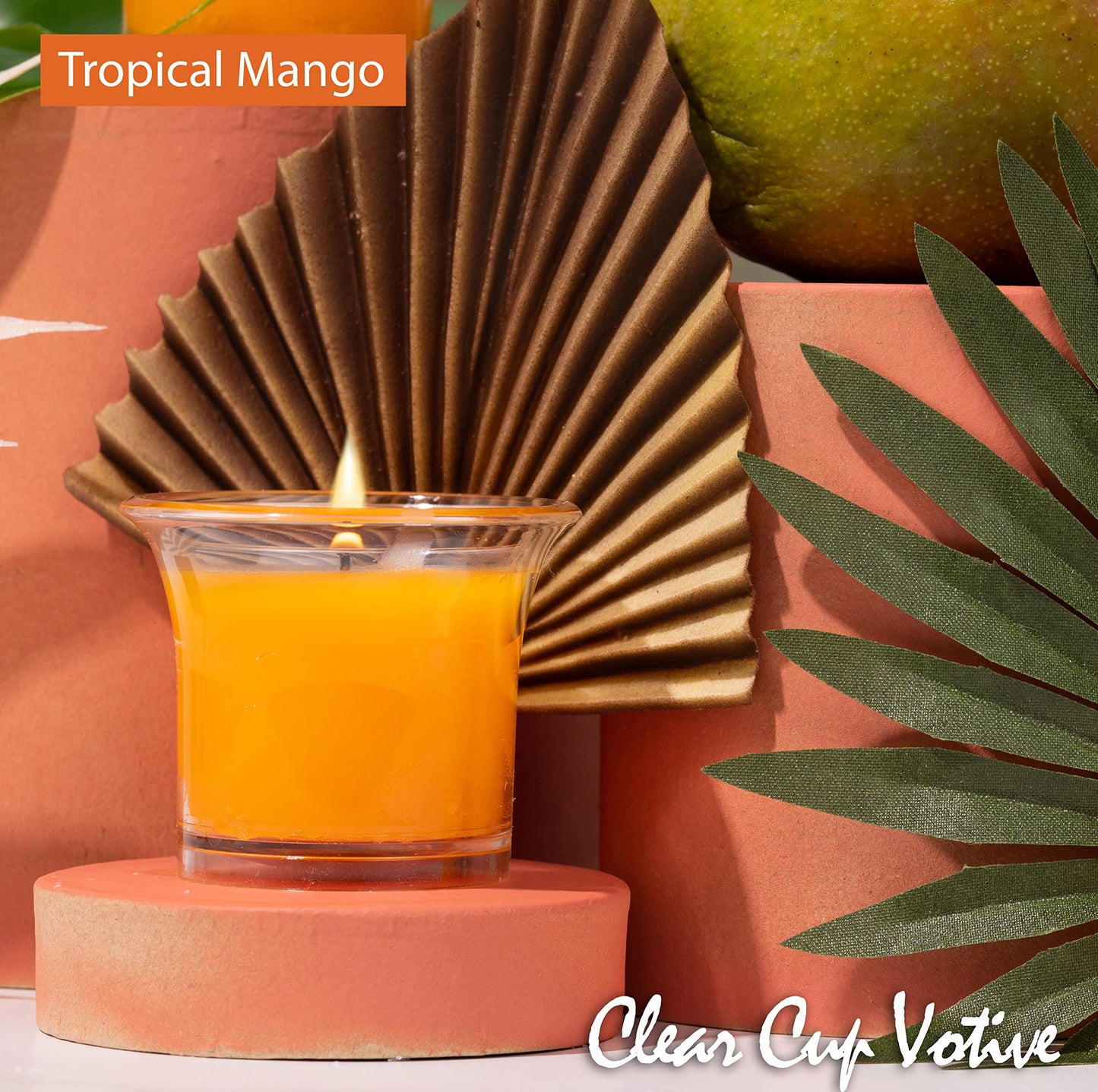 Hyoola Clear Cup Scented Votive Candles - Tropical Mango - 12 Hour Burn Time - 4 Pack - European Made