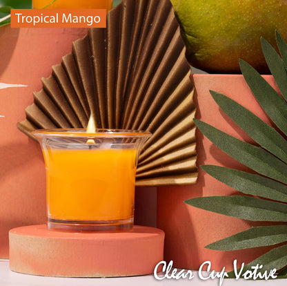 Hyoola Clear Cup Scented Votive Candles - Tropical Mango - 12 Hour Burn Time - 4 Pack - European Made