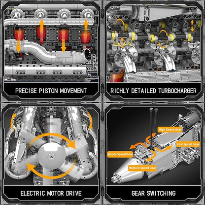 Mould King V8 Twin-Turbo Engine Model Kit That Runs Mini Engines Building Blocks Set for Adults with Battery and Motor Engineering Construction STEM Toy for Teens(2899 PCS)
