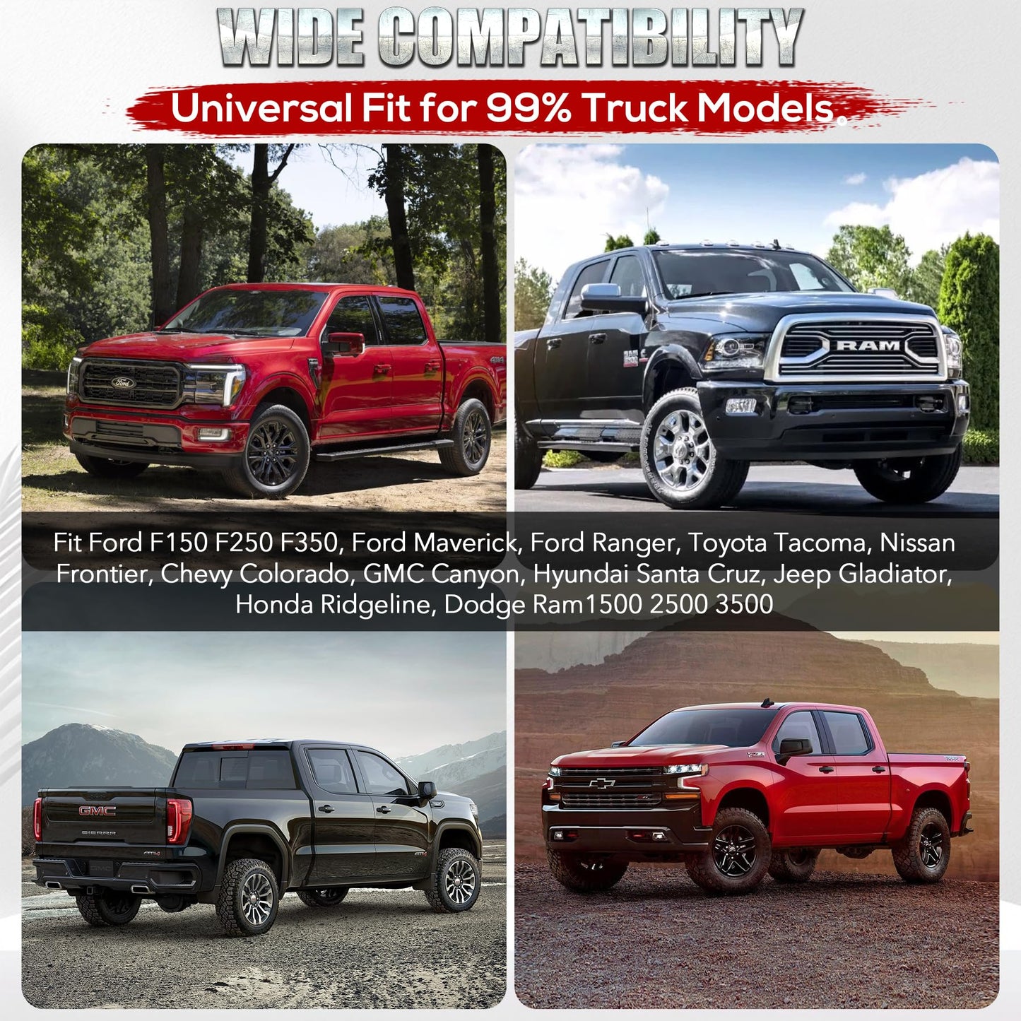 Universal Pickup Truck Bed Extender Rack, 46 to 65" Foldable Adjustable Width for Ford Toyota Nissan Chevy GMC Hyundai Dodge, Heavy-Duty Stainless Steel, Expands Cargo Space, Drill Needed, Black