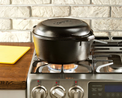 Lodge 5 Quart Cast Iron Double Dutch Oven – Pre-Seasoned – Lid Converts to 10.25" Skillet – PFAS-Free – Made in USA – Dual Handles – Oven, Grill, Campfire & Stovetop Safe – Durable & Non-Toxic