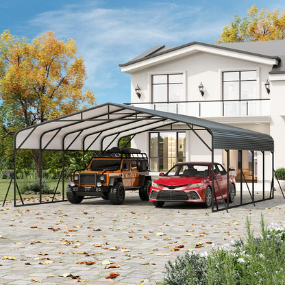 Metal Carport, Carport with Reinforced Base and Galvanized Steel Roof, Heavy Duty Garage Car Shelter Shade, Outdoor Car Port Canopy 20X25 ft