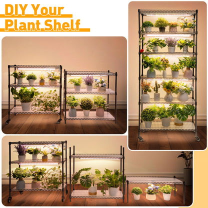 Meonum Indoor Greenhouse with Grow Lights, 6 Tier Metal Plant Shelf with Cover (30" x 13.8" x 70.8"), 5 Pack Full Spectrum Growing Lamps for Seed Starting, Grow Rack with Timer, Thermometer, pH Meter