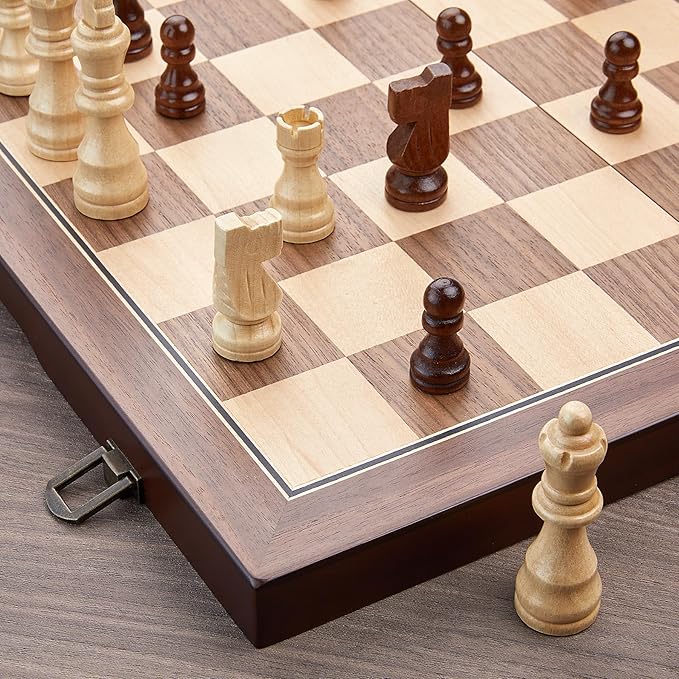 AMEROUS 15'' Magnetic Wooden Chess Set for Adults Kids - with Folding Board Gift Package Pieces Storage Slots Handmade PiecesChess Board Game Set for Tournament Professional Beginner