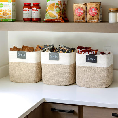 NaturalCozy Storage Cubes - 11-Inch Cotton Rope Baskets for Organizing | 3-Pack Cube Bin Set for Kids' Toys, Nursery, Closet