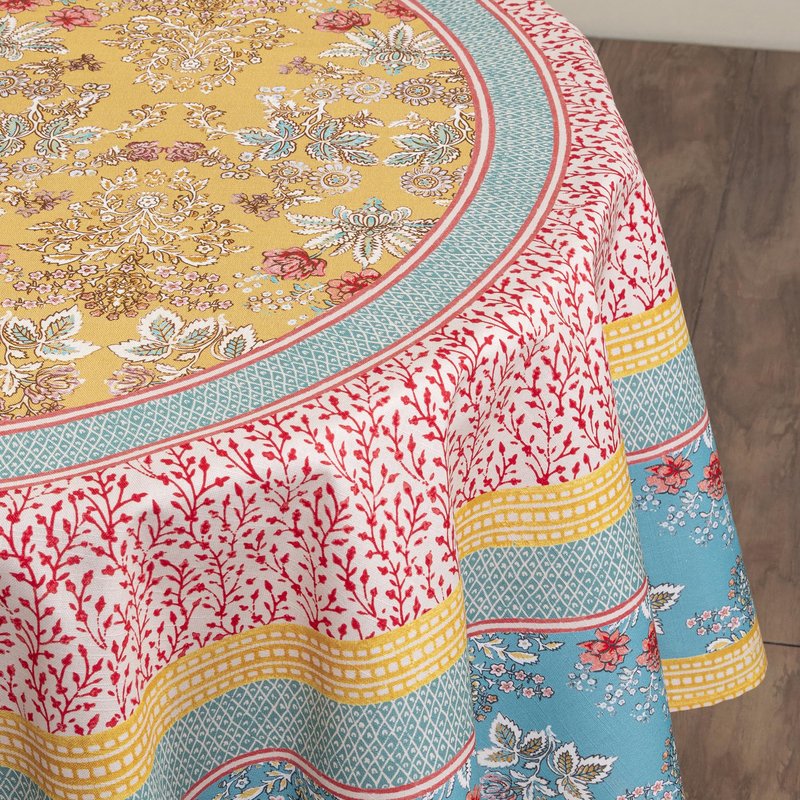 Maison d' Hermine Table Cloth Round Table 100% Cotton 63 Round Inches Tablecloth Reusable Decorative for Dining Kitchen Room Farmhouse Home Gifts for Mothers Day Spring Summer - Marquise