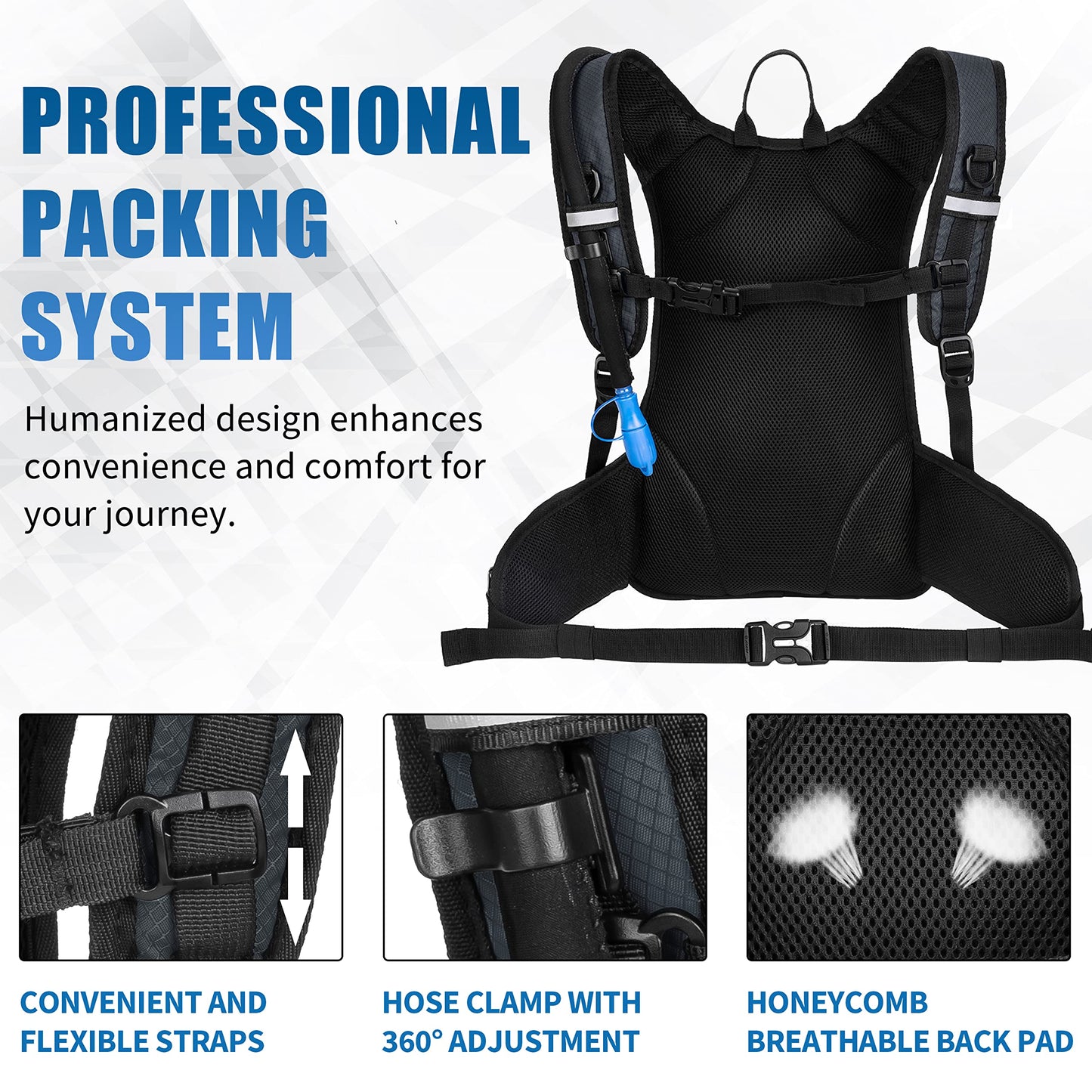 Hydration Pack Hiking Water Backpack - Miracol Insulated Water Bag with 2L Bladder Charcoal Grey
