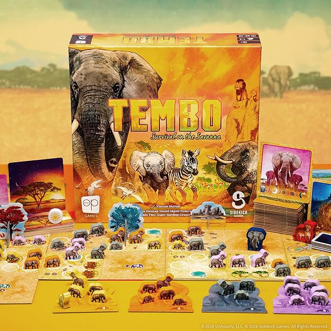 Tembo: Survival On The Savanna Board Game Guide Your Elephant Herd Across Dangerous Terrain A Cooperative Strategic Game for Families and Adults Solo Campaign Included 1-4 Players Ages 10+
