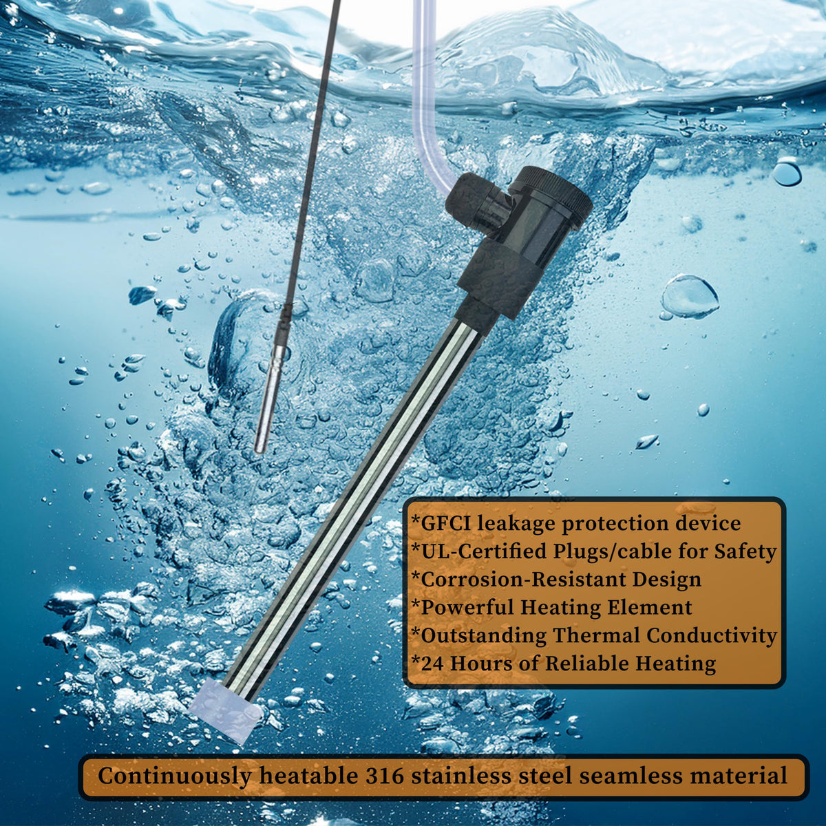 LASTINGCAPE 1000W Fully Submersible, Portable Baptism Immersion Heater & Hot Tub Water Heater with Temp Control, GFCI Leakage Protection for Baptistry, Inflatable Pool, Swimming Pool,Spa, Hot Tub