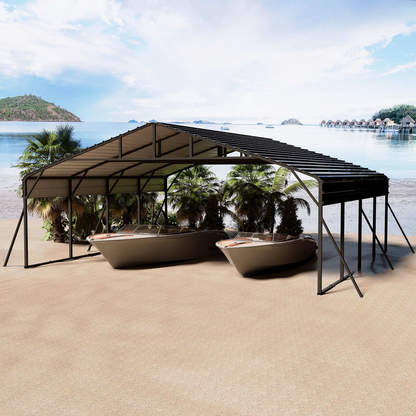 20 x 20 FT Metal Carport with Galvanized Steel Roof, Heavy Duty Metal Roof Carport with Enhanced Base, Tall MetalCarport Kits Garage for Tractors, Trucks, Boats, Cars