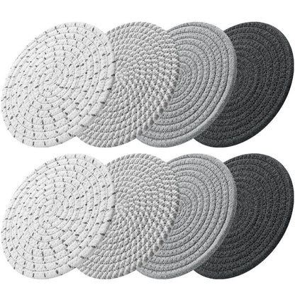 ME.FAN 8 Inch Trivets for Hot Dishs, 8 Set Cotton Thread Weave Trivets for Hot Pans, Potholders, Large Coasters, Hot Pads, Hot Mats to Protect Desktop & Countertop, Kitchen Essentials Grey