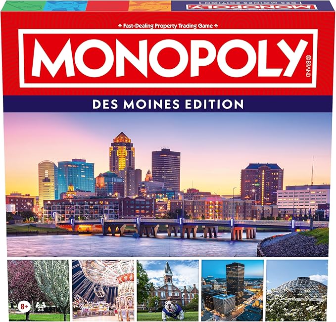 Monopoly Board Game – Des Moines IA Edition: 2-6 Players Family Board Games for Kids and Adults Board Games for Kids 8 and Up Great for Game Night