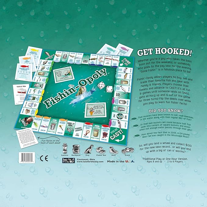 Late for the Sky Fishin'-Opoly Fishing Board Game for Families 2–6 Players Ages 8+ Funny Property Trading Strategy Game Great Gift for Anglers