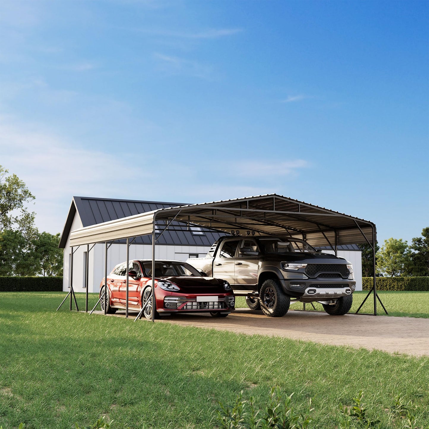 HOMPUS 20x20 FT Heavy Duty Metal Carport Kit, Waterproof Windproof Aluminum Car Ports with Steel Shelter Frame Cover for 2 Car or Boats, Easy Assembly Tractor/Car Storage