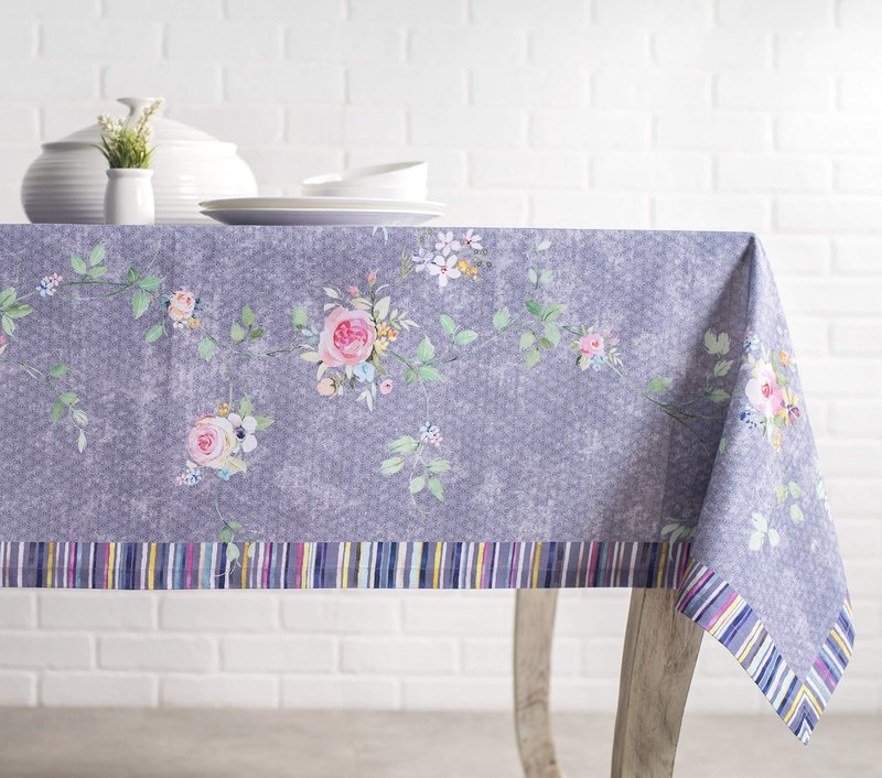 Maison d' Hermine Table Cloth Square Table 100% Cotton 54 x 54 Inches Tablecloth Reusable Decorative for Dining Kitchen Home Gifts for Mothers Day Spring Summer- Sweet Rose Lavender - Country Garden