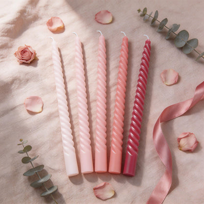 10 Inch Romantic Pink Colors Series Taper Candle Set, 10 Pack Elegant Unscented Dripless Candlesticks for Valentine’s Day, Bridal Showers and Girls' Parties and Gatherings