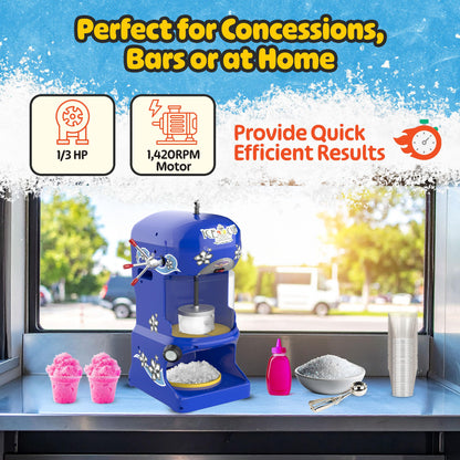 Great Northern Popcorn Company Premium Quality Ice Cub Shaved Ice Machine Commercial Ice Shaver, Blue, 1/3 hp, 6057 Ice Cub Shaver
