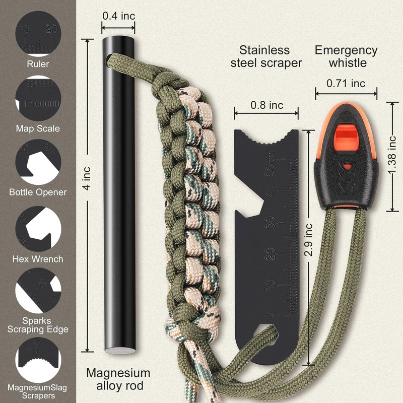 2 Pack Ferro Rod, 4 Inch Fire Starter Survival Tool, Flint and Steel for Hiking, Camping & Bushcraft, Flint Fire Starter with Paracord Handle & Waterproof Design, Emergency Survival Tool | Clwryviduu
