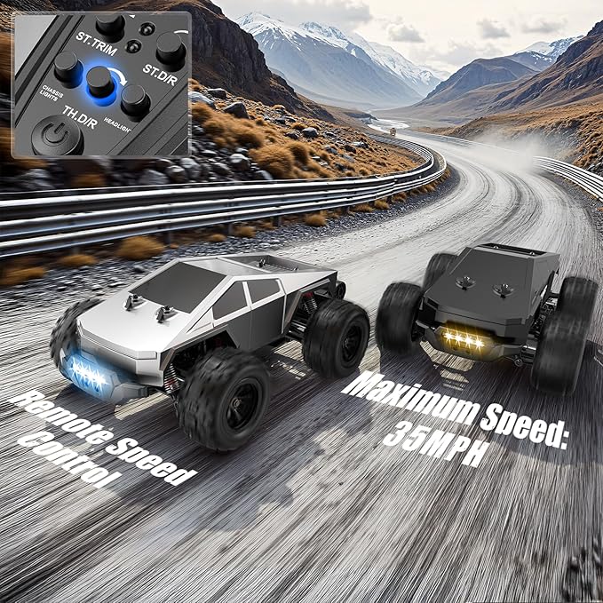 1/16 Brushless Fast RC Cars for Adult 35Mph High Speed Remote Control Car Cyber RC Truck 4x4 Monster Truck Toy 2.4GHz Remote All Terrain Off-Road Vehicle Colorful LED Light Kids Gift