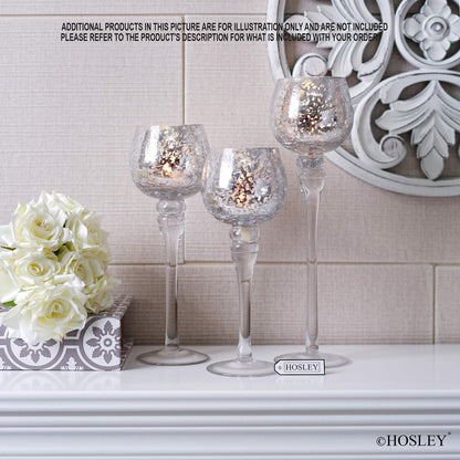 Hosley Set of 3 Crackle Metallic Glass Tealight Holders 12 Inch, 10 Inch, 9 Inch Elegant Home Decor for Ambient Lighting and Stylish Centerpieces and Gift