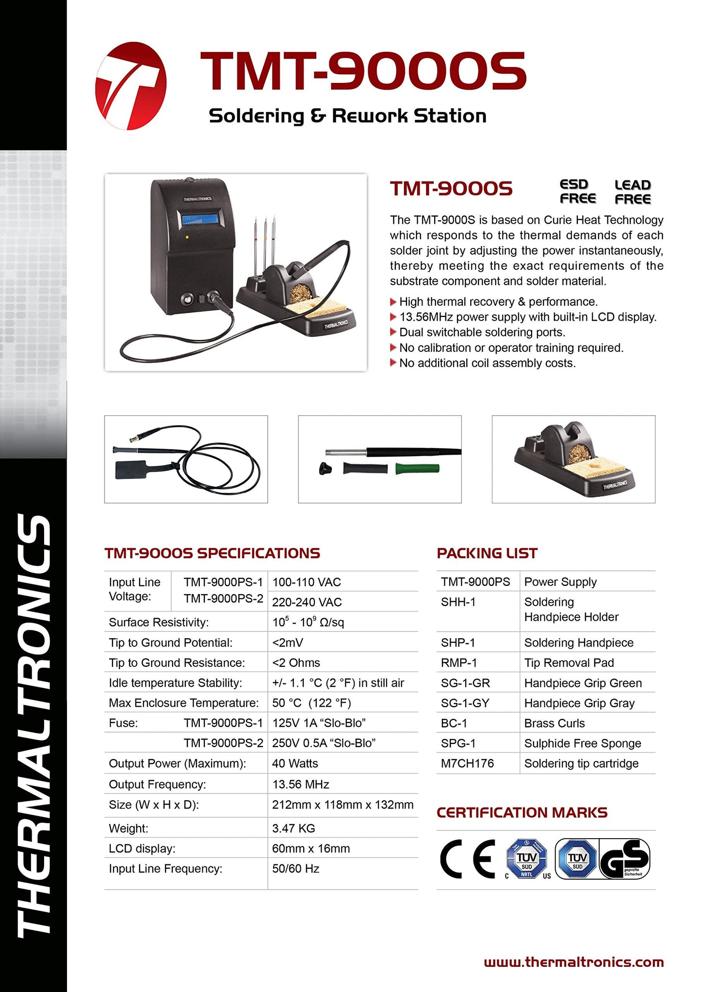 Thermaltronics TMT-9000S-1 Soldering System w/SHP-1 100-110VAC interchangeable for Metcal MX-500S-11