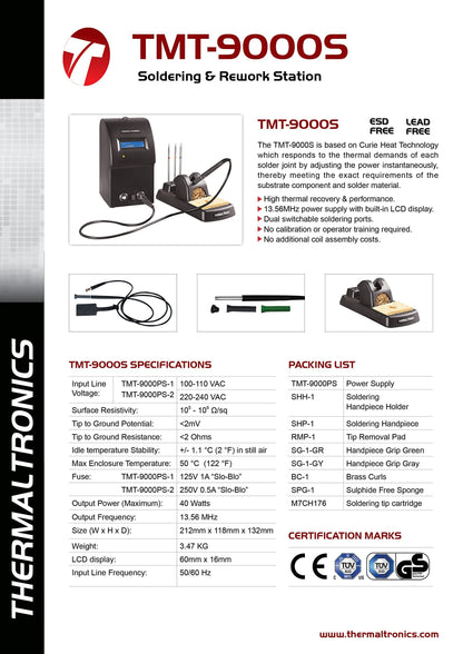 Thermaltronics TMT-9000S-1 Soldering System w/SHP-1 100-110VAC interchangeable for Metcal MX-500S-11