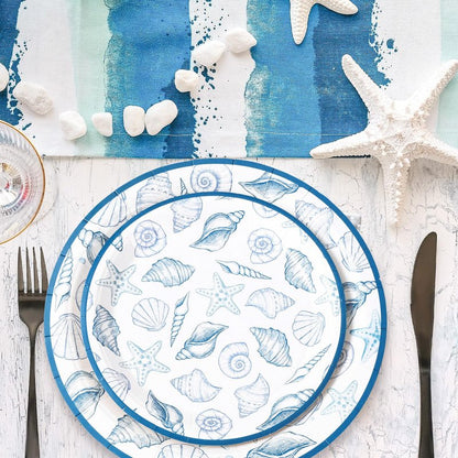 FYSUIMU 50 Pcs Ocean Paper Plates Blue Seashell Disposable Plates 7 & 9 Inch Summer Sea Beach Theme Dessert Plate for Birthday Baby Shower Wedding Party Tableware Supplies