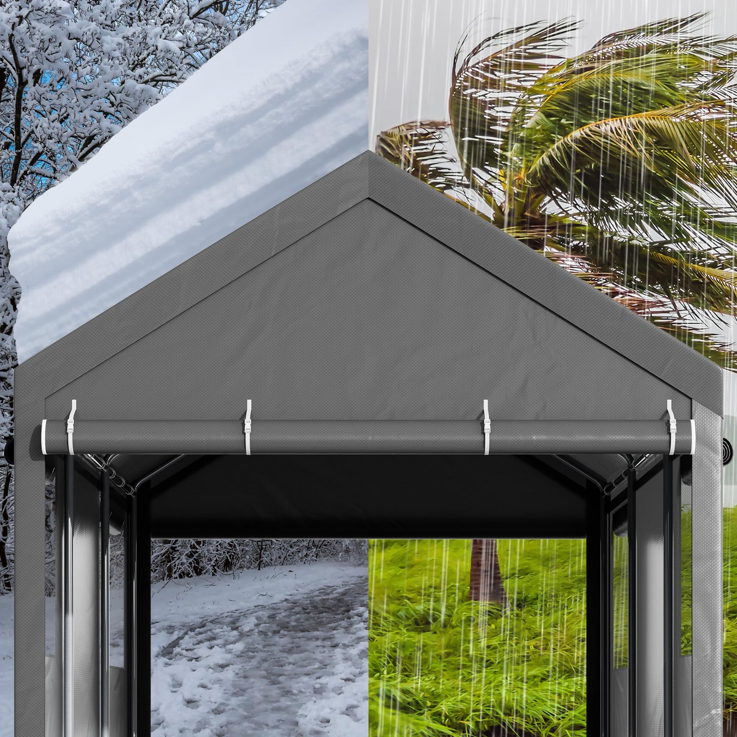 Nuturelly 12x20 FT Carport, Heavy Duty Carport Canopy with Roll-up Windows, Portable Garage with Removable Sidewalls & Doors, Car Canopy with All-Season PE Tarp for Car, Truck, Boat,Gray