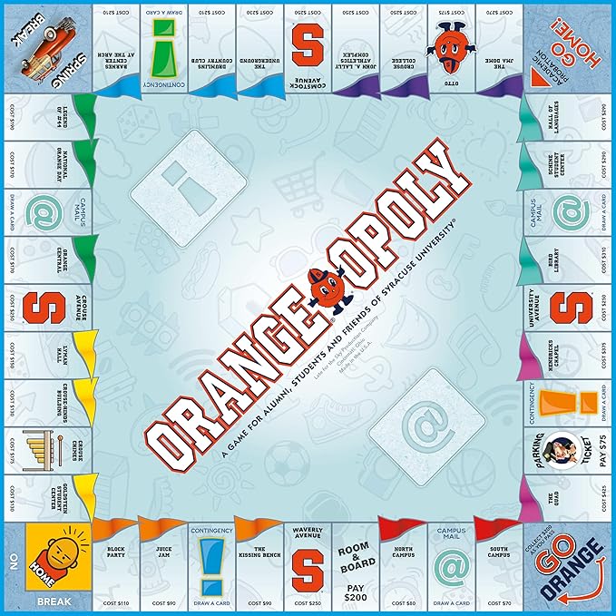 Late for The Sky Orange-opoly Syracuse University Board Game – Collegiate Campus Property Trading Family Party Game for Alumni Students Fans 2–6 Players Tokens Included