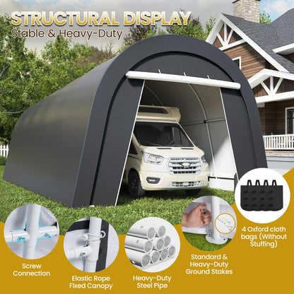 Wisteria Lane Heavy Duty Carport with 4 Cloth Bags, All-Weather Car Canopy with 2 Roll-up Doors, Portable Garage Storage Shelter Shed for Boat, Truck, or Garden Tools, 12' x 25'