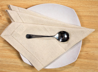 GFI LINEN CLUBS Cotton Flax Linen Cloth Dinner Napkin - Pack of 12 Natural Premium Hemstitched Napkins, 20x20 Inch, Machine Washable, Reusable Table Cloth for Dining, Parties, Weddings & Everyday Use