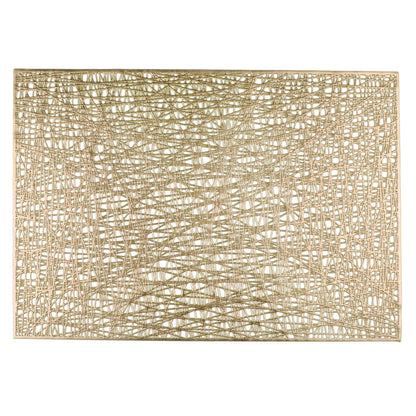 Snowkingdom Gold Placemats Set of 4, Golden Vinyl Rectangle Metallic Wipeable Place mats, Washable Easy Clean Non Slip Stain Resistant Hollow Kitchen Dining Table Mats for Wedding Party Decoration