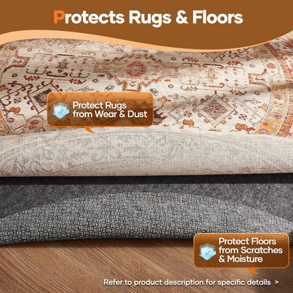 Veken Non-Slip Cushioned Rug Pad - 6 Ft Felt & Silicone Backing for Hardwood Floors | 1/8" Thick Anti-Skid Mat