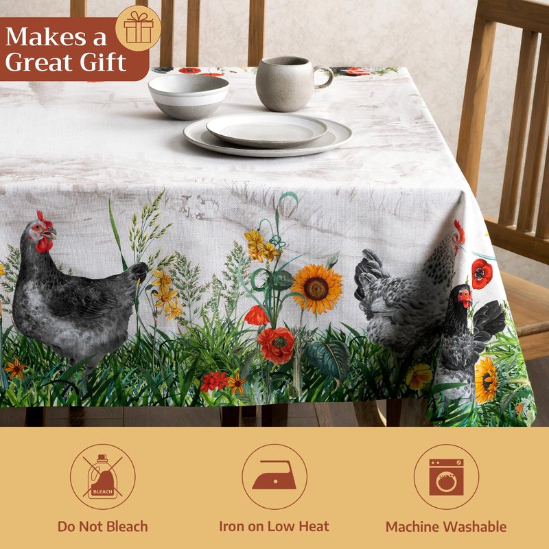 Maison d' Hermine Table Cloth Rectangle Table 100% Cotton 70 x 90 Inches Tablecloth Reusable Decorative for Dining Kitchen Room Farmhouse Home Gifts for Mothers Day Spring Summer - Basse Cour