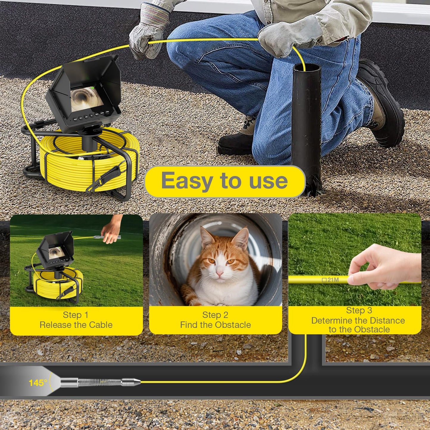 EIXAUP Sewer Camera 100 FT, 4.3" HD Screen, 23mm Industrial Endoscope with Light,32GB Card, Portable Drain Camera with 8500mAh Battery,Ideal for Plumbers and Homeowners(No DVR)