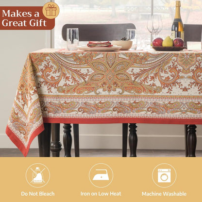 Maison d' Hermine Table Cloth Rectangle Table 100% Cotton 60 x 90 Inches Tablecloth Reusable Decorative Everyday Use for Dining Room, Farmhouse, Home, Party, Festive & Wedding - Kashmir Paisley