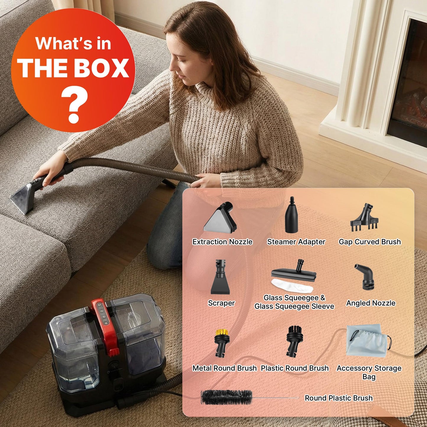 Shop-Vac Portable Carpet Cleaner Machine with 212℉ Steam & Heating System, 4 Cleaning Modes Upholstery Cleaner with Versatile Tools for Car, Rug, Couch, Bathroom, Kitchen Messes, 5430270