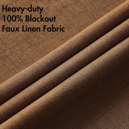 MIULEE Linen Curtains - 100% Blackout Thermal Insulated Drapes | Brown Grommet Room Darkening | 52 x 54 Inch (2 Panels)