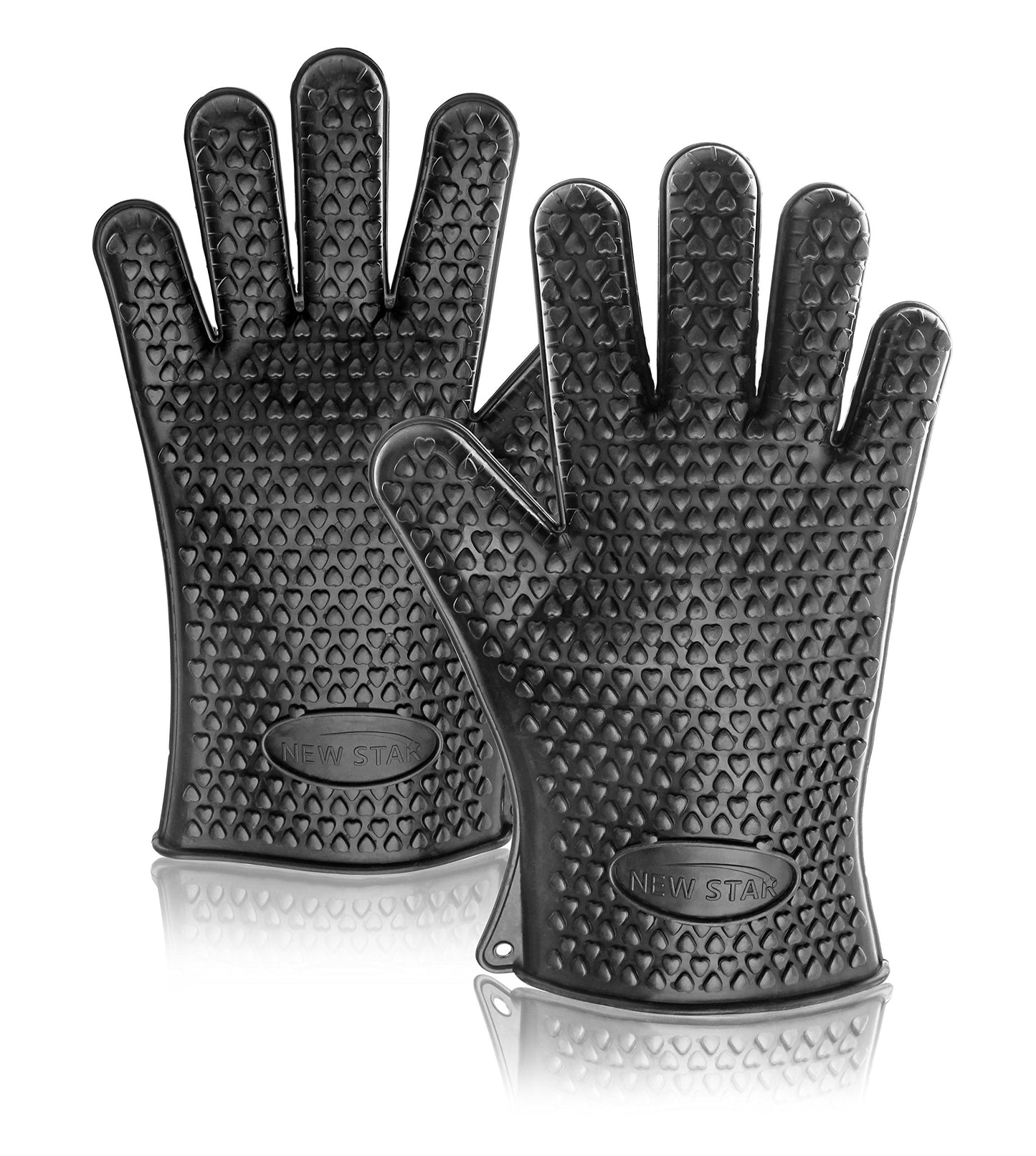 New Star Foodservice Commercial Grade Silicone Oven Mitts, Black Set of 2, Heat Resistant Waterproof Kitchen Gloves, Textured Non-Slip Grip, Oven, Grill, Baking, and Cooking Mitts