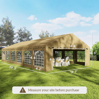 Outsunny 20' x 40' Heavy Duty Party Tent, Galvanized Outdoor Canopy Tent Large Event Shelter with Removable Sidewalls, 12 Windows and 2 Doors, Tents for Parties, Wedding, Events, BBQ Grill, Brown