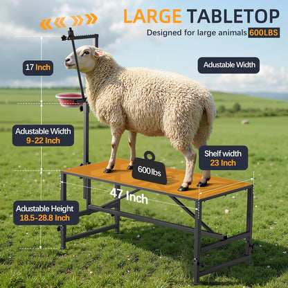 SKONYON Goat Milking Stand With Feeder: Heavy Duty 600lbs Goat Stand | 47x23 Inch Livestock Table With Adjustable Headpiece & Legs | Hoof Trimmers Shearing For Goats & Sheep | Sheep Stand Black