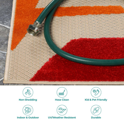 Superior Indoor Outdoor Area Rug, Perfect for Patio, Bedroom, Kitchen, Living Room, Entryway, Playroom, Nursery, Carpet Cover, Abstract Geometric Modern, Leander Collection, 4' x 6', Cream