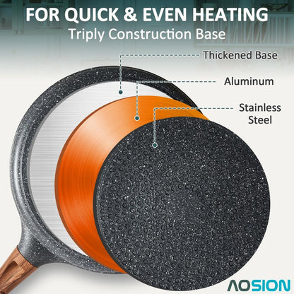 AOSION Nonstick Crepe Pan 9.5 inch,Ceramic Crepe Pan,Dosa Tawa Pan, Ceramic Coated PFOA-Free, Ergonomic Handle, With Pancake Tools, Forged Aluminum Induction Safe